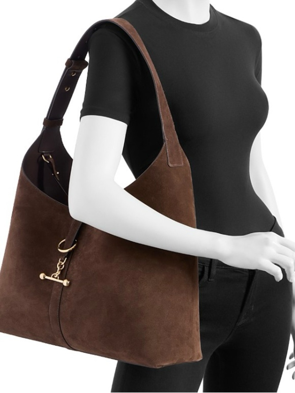 Strathberry Brown Suede Shoulder Hobo with Gold Hardware
